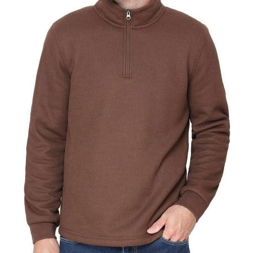 Bc Cloting Men's Brown Half-Zip Waffle Knit Pullover Sweater